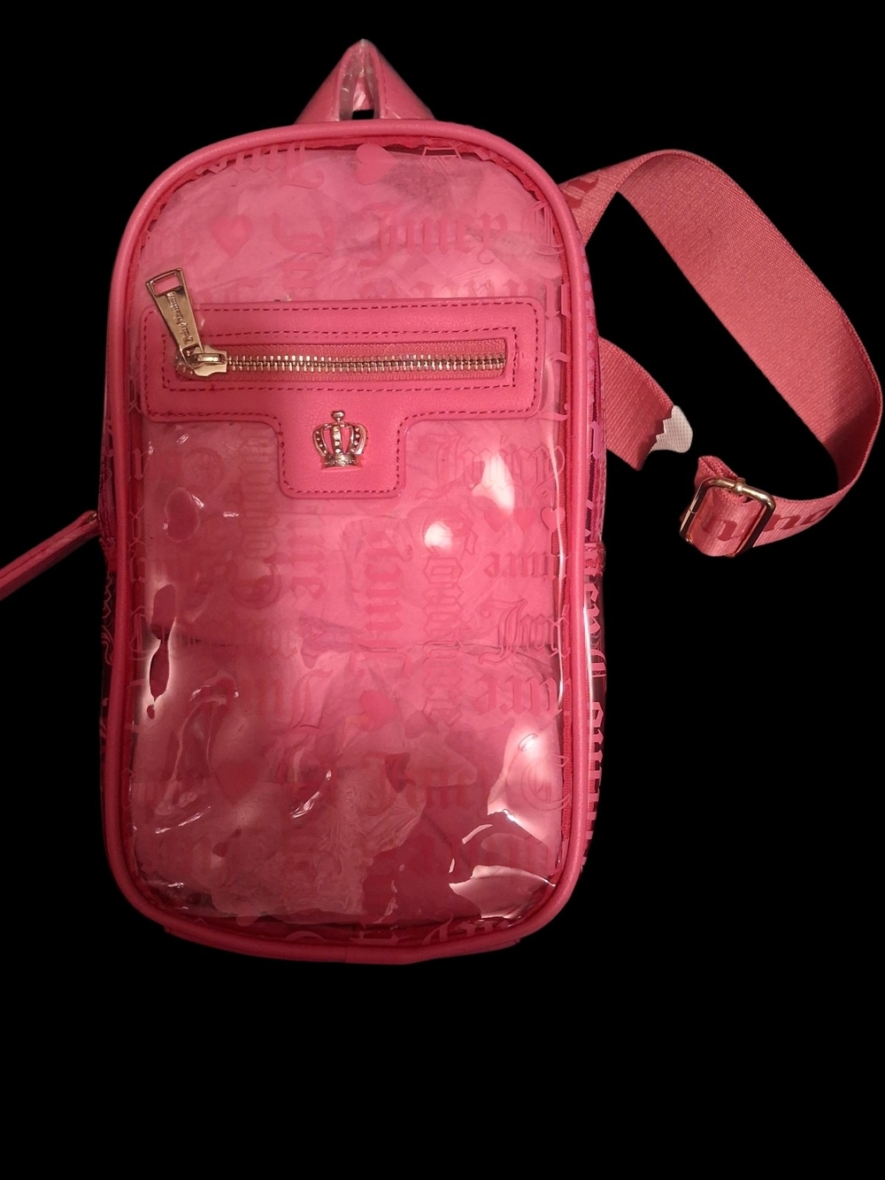 Juicy Couture Hot Pink Clear Overlay Crossbody Bag with Crown Charm